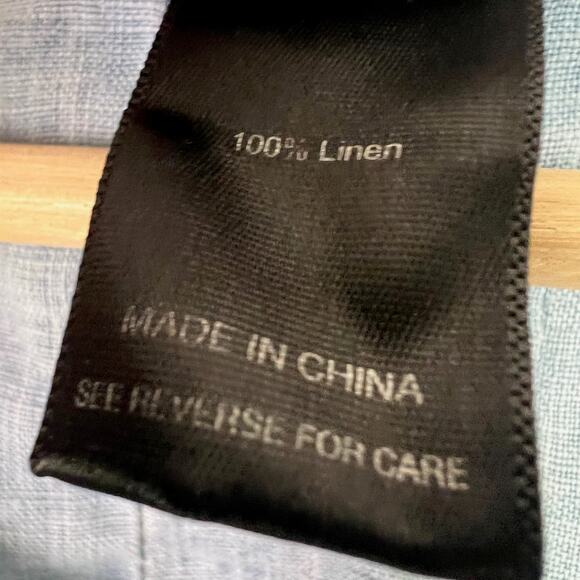 Ali Miles Women's Large 100% Linen Chambray Blue Roll Tab Sleeve Button Up Top - Picture 7 of 8